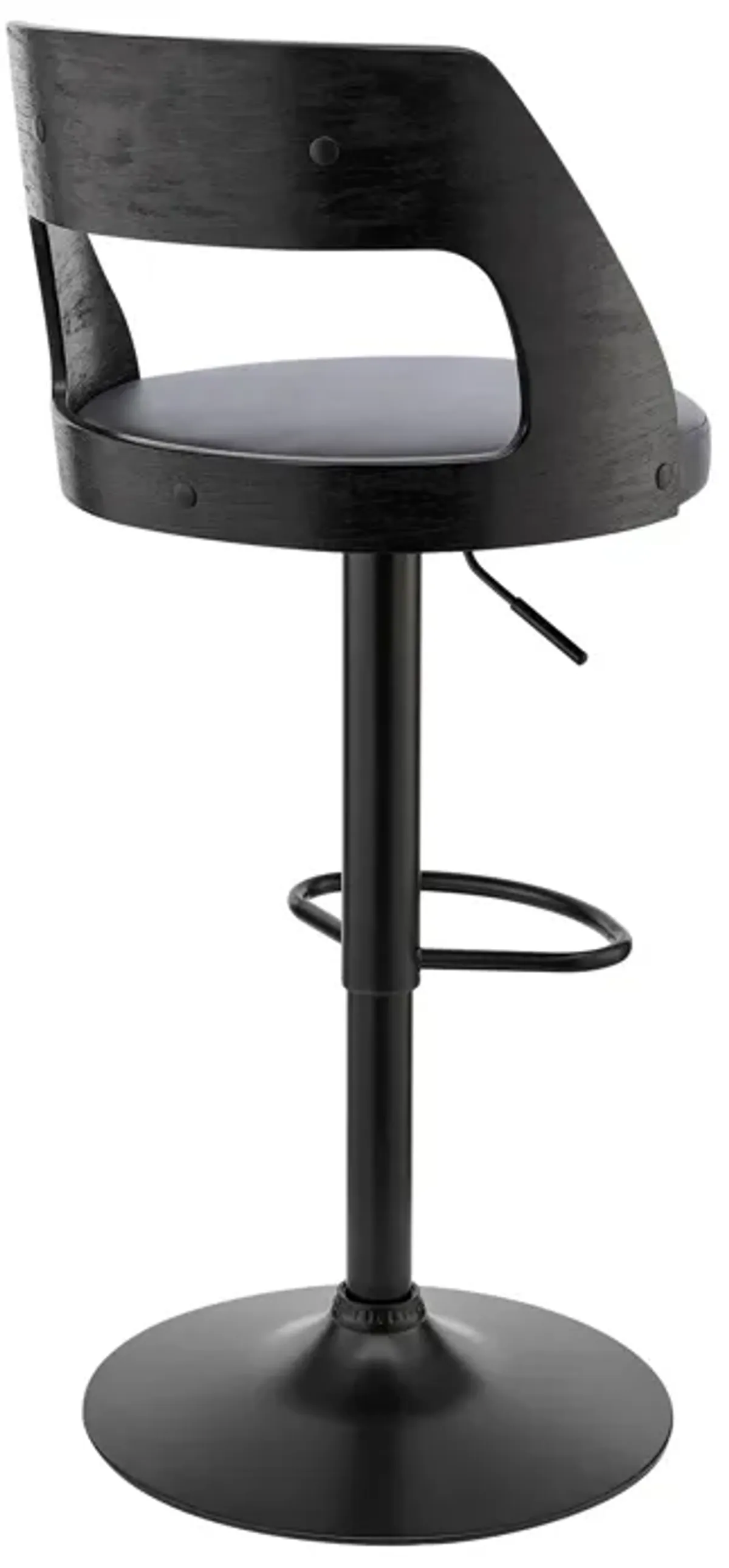 Itzan Adjustable Swivel Grey Faux Leather and Black Wood Bar Stool with Black Base