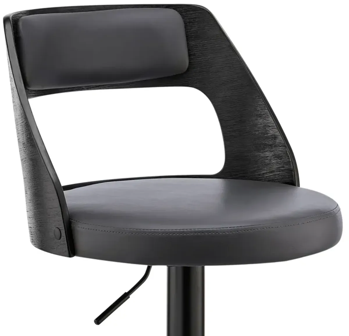 Itzan Adjustable Swivel Grey Faux Leather and Black Wood Bar Stool with Black Base