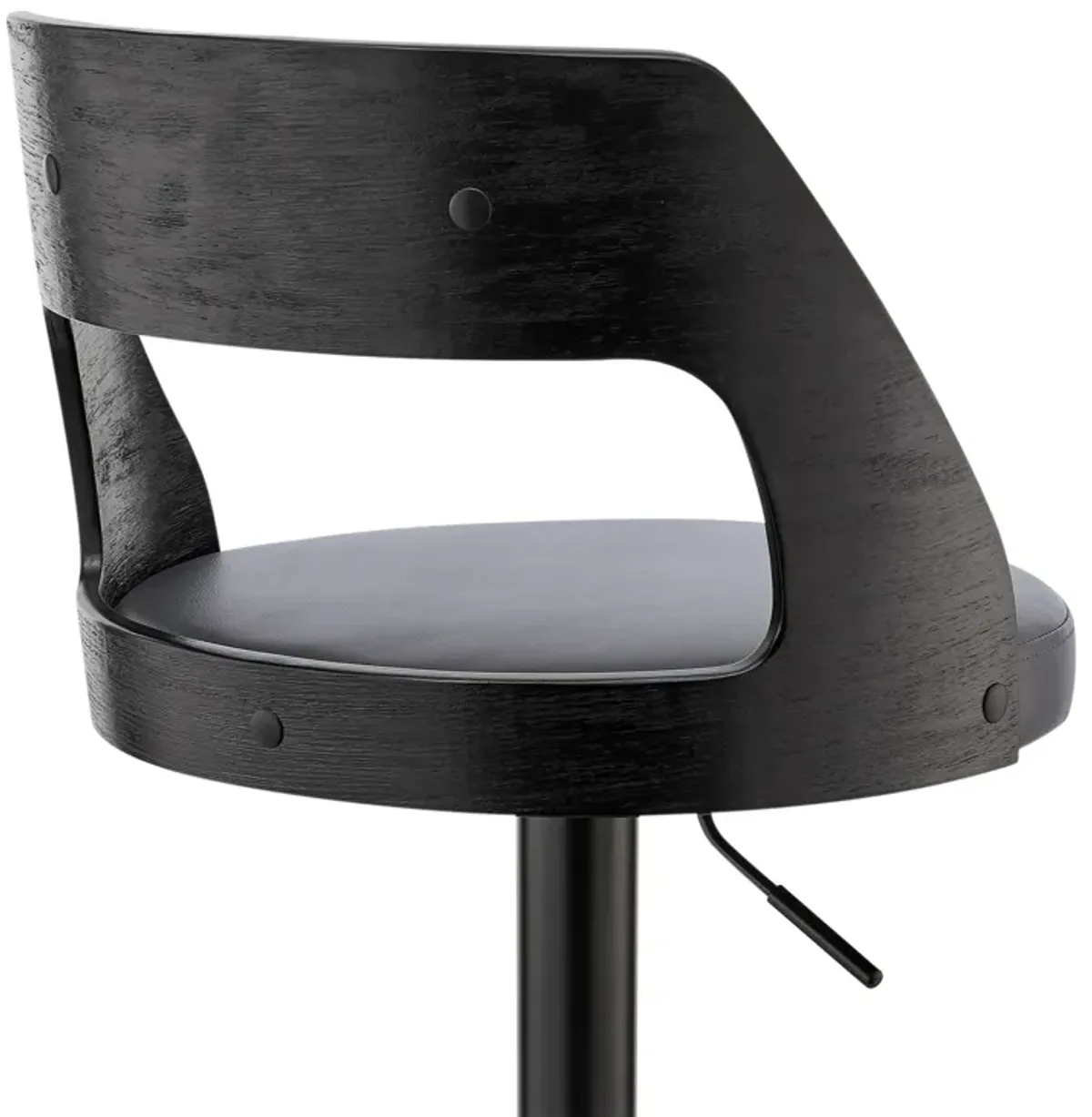 Itzan Adjustable Swivel Grey Faux Leather and Black Wood Bar Stool with Black Base