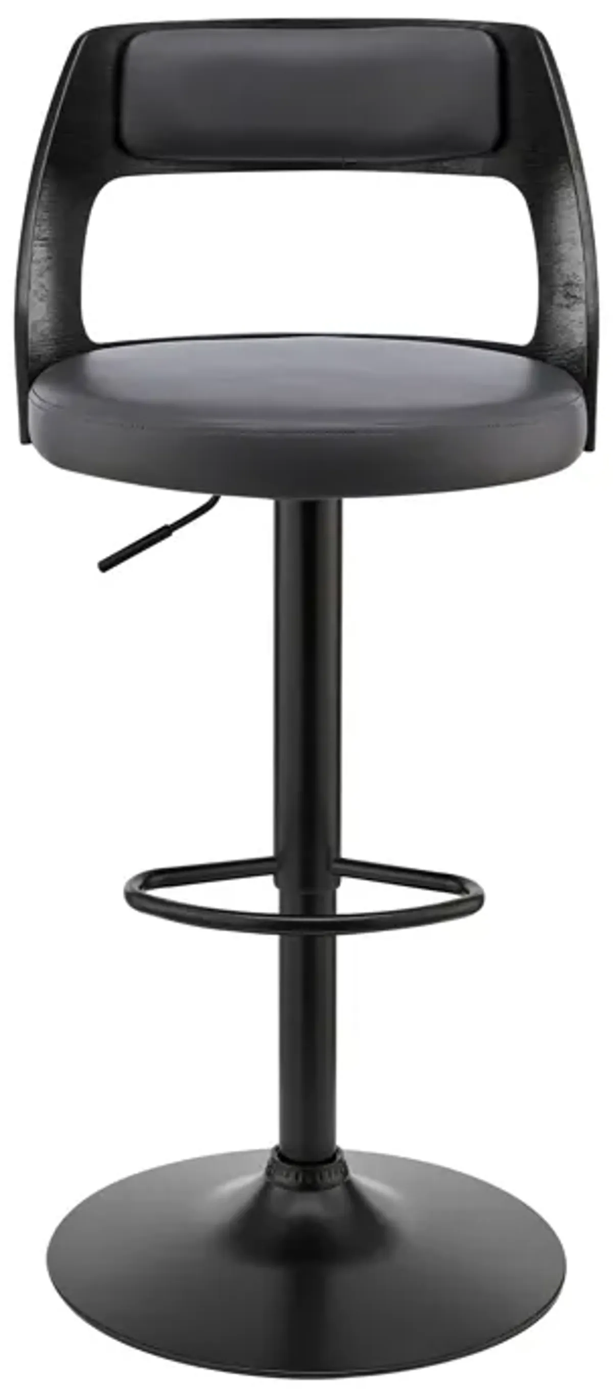 Itzan Adjustable Swivel Grey Faux Leather and Black Wood Bar Stool with Black Base