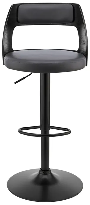 Itzan Adjustable Swivel Grey Faux Leather and Black Wood Bar Stool with Black Base