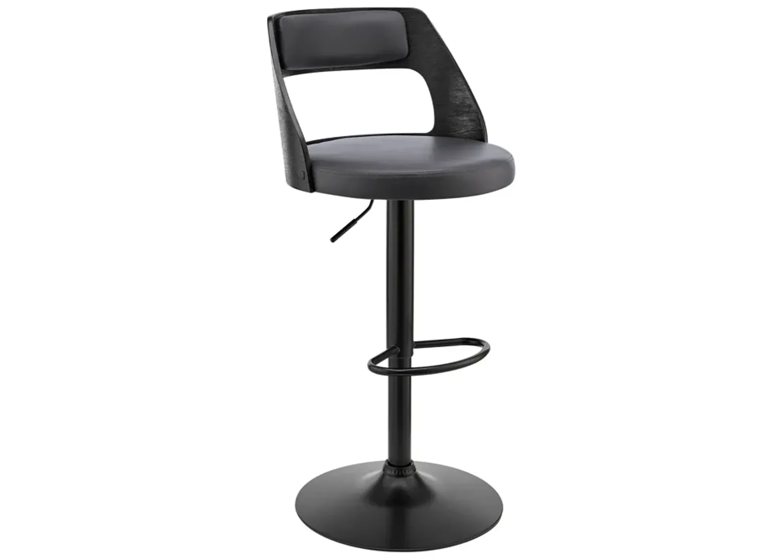 Itzan Adjustable Swivel Grey Faux Leather and Black Wood Bar Stool with Black Base