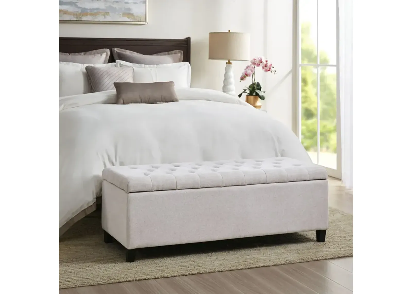 Madison Park Shandra Natural Tufted Top Soft Close Storage Bench