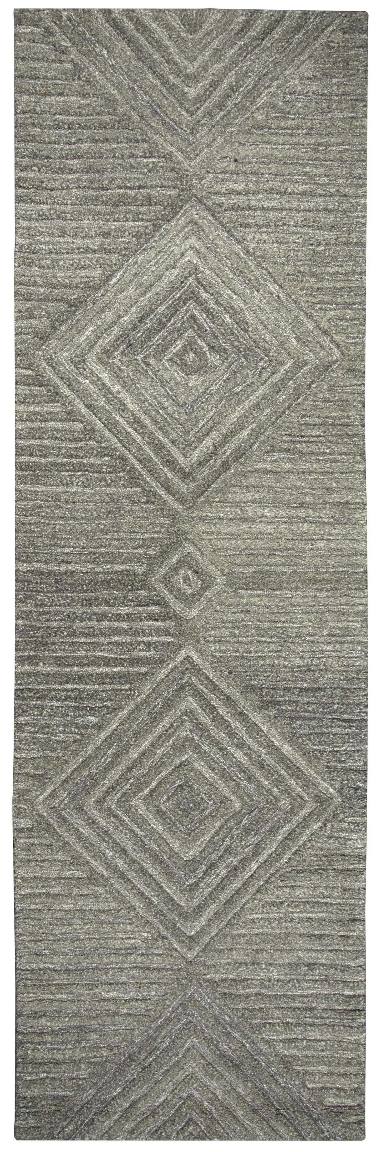 Suffolk Gray/Natural Geometric/Solid Wool 2'6" x 8' Runner Rug