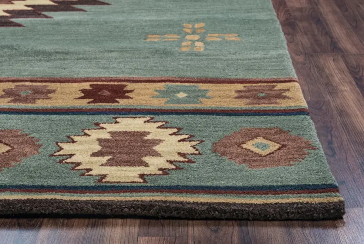 Southwest Green Southwest/Tribal Wool 2'6" x 10' Runner Rug