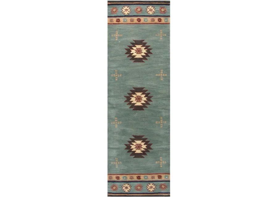 Southwest Green Southwest/Tribal Wool 2'6" x 10' Runner Rug