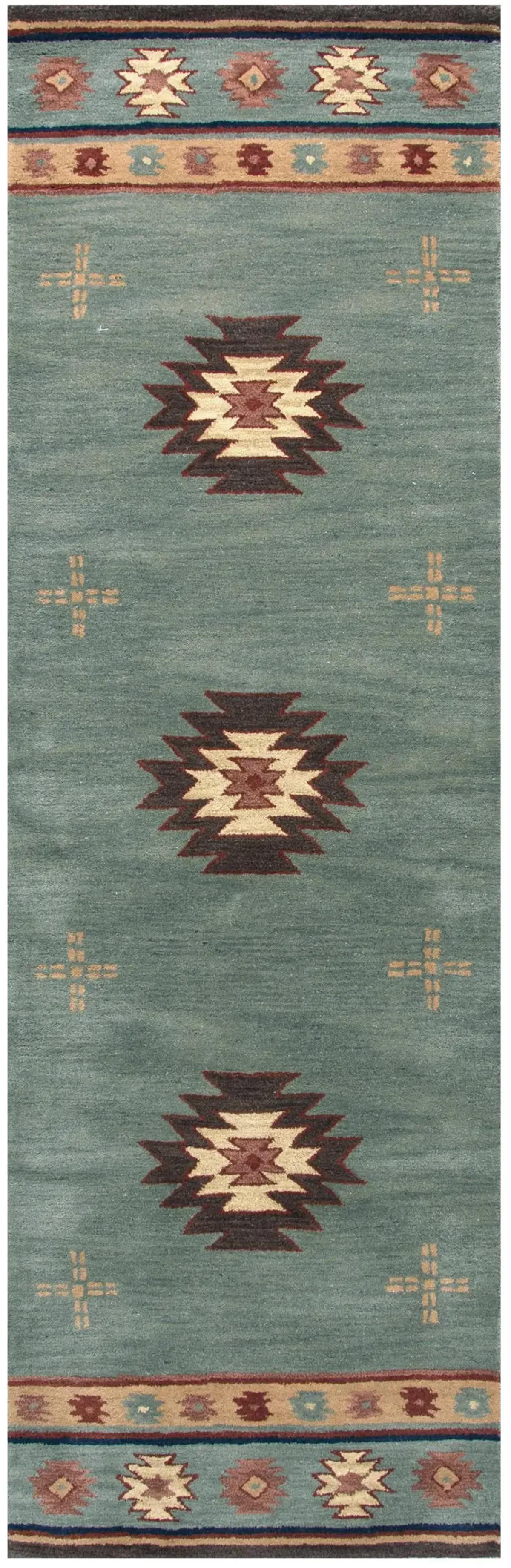 Southwest Green Southwest/Tribal Wool 2'6" x 10' Runner Rug