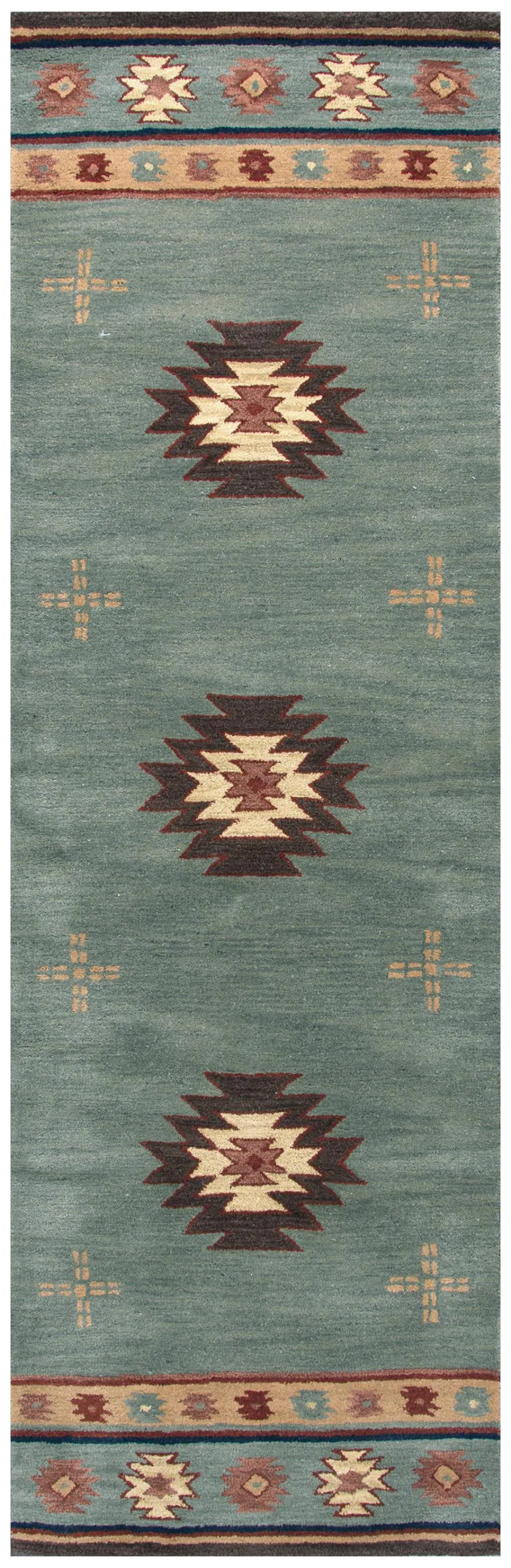 Southwest Green Southwest/Tribal Wool 2'6" x 10' Runner Rug