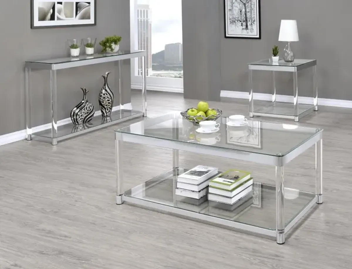 Anne Coffee Table with Lower Shelf Chrome and Clear