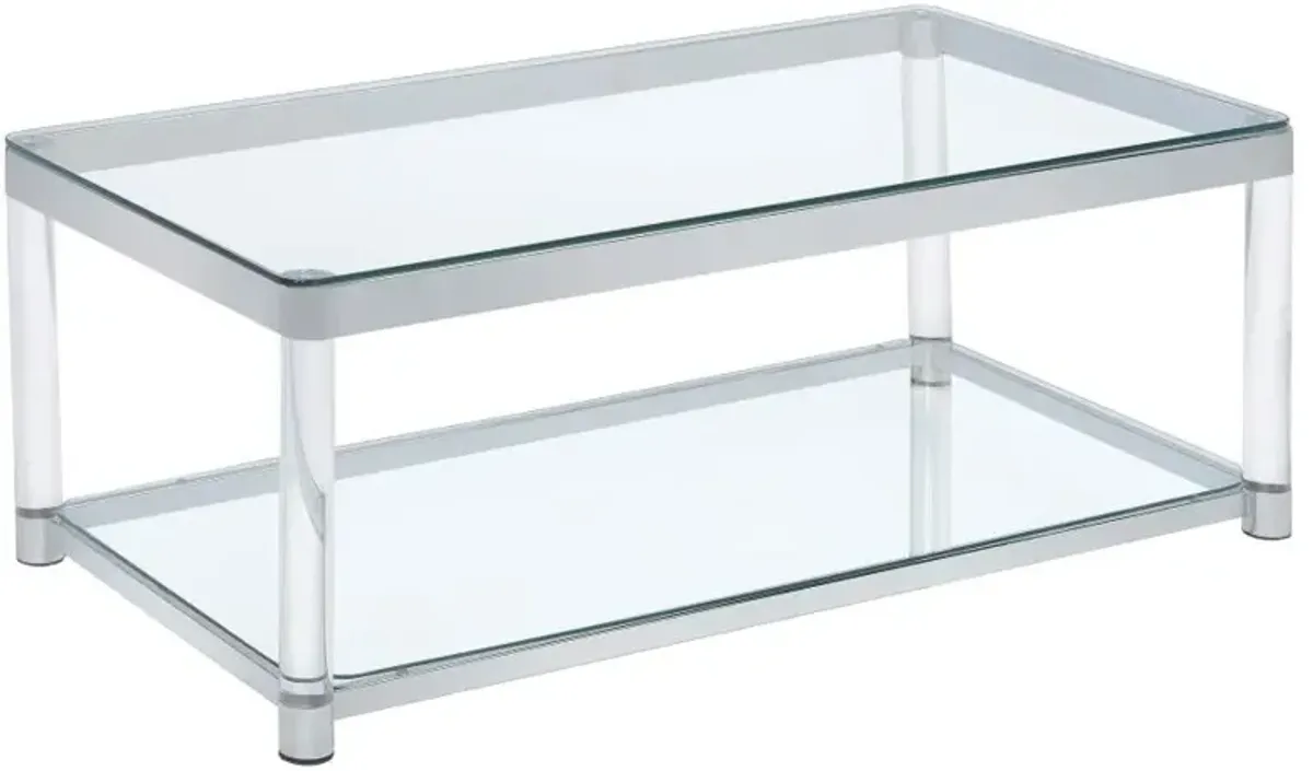 Anne Coffee Table with Lower Shelf Chrome and Clear