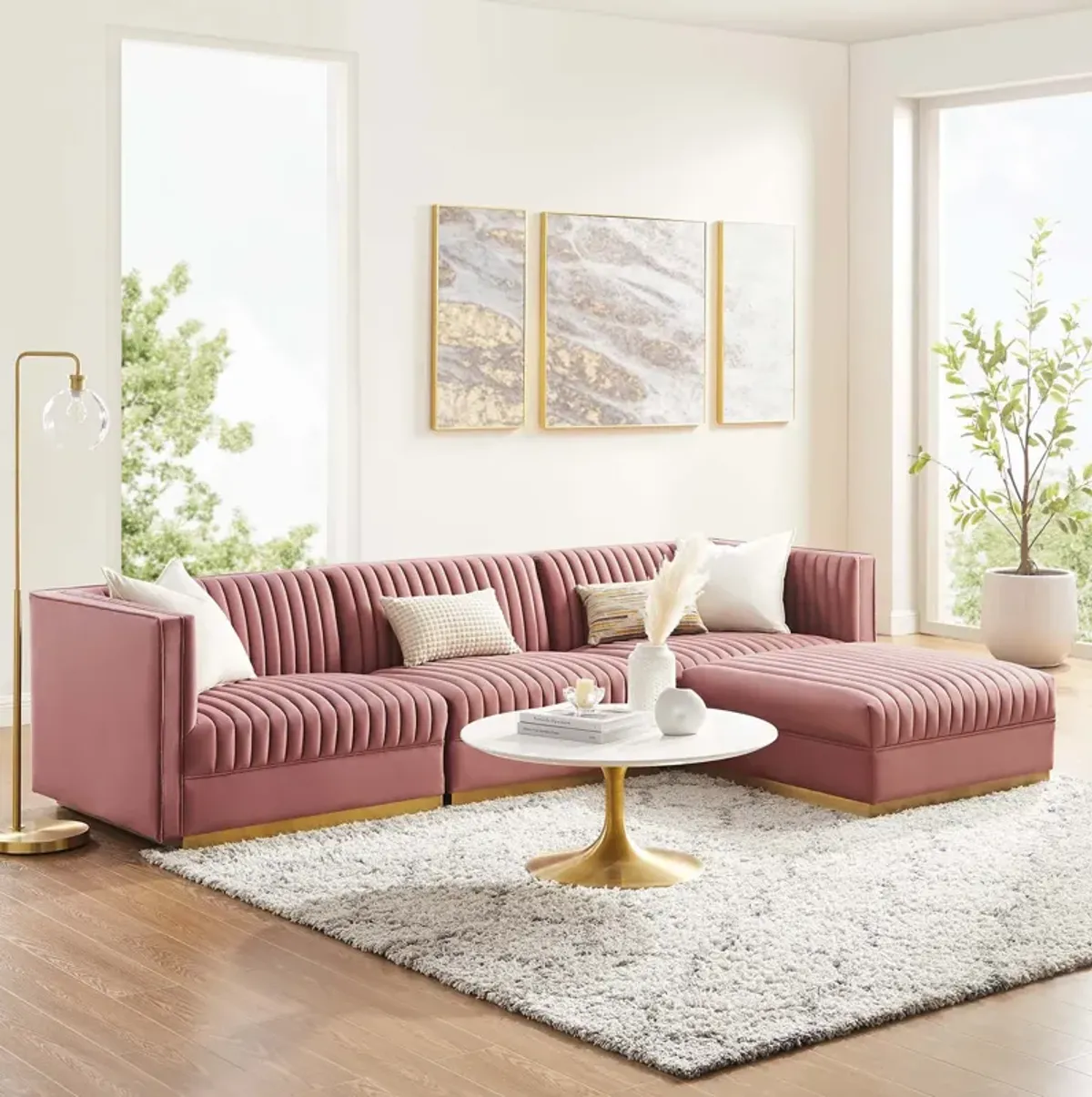 Sanguine Channel Tufted Performance Velvet 4-Piece Sectional