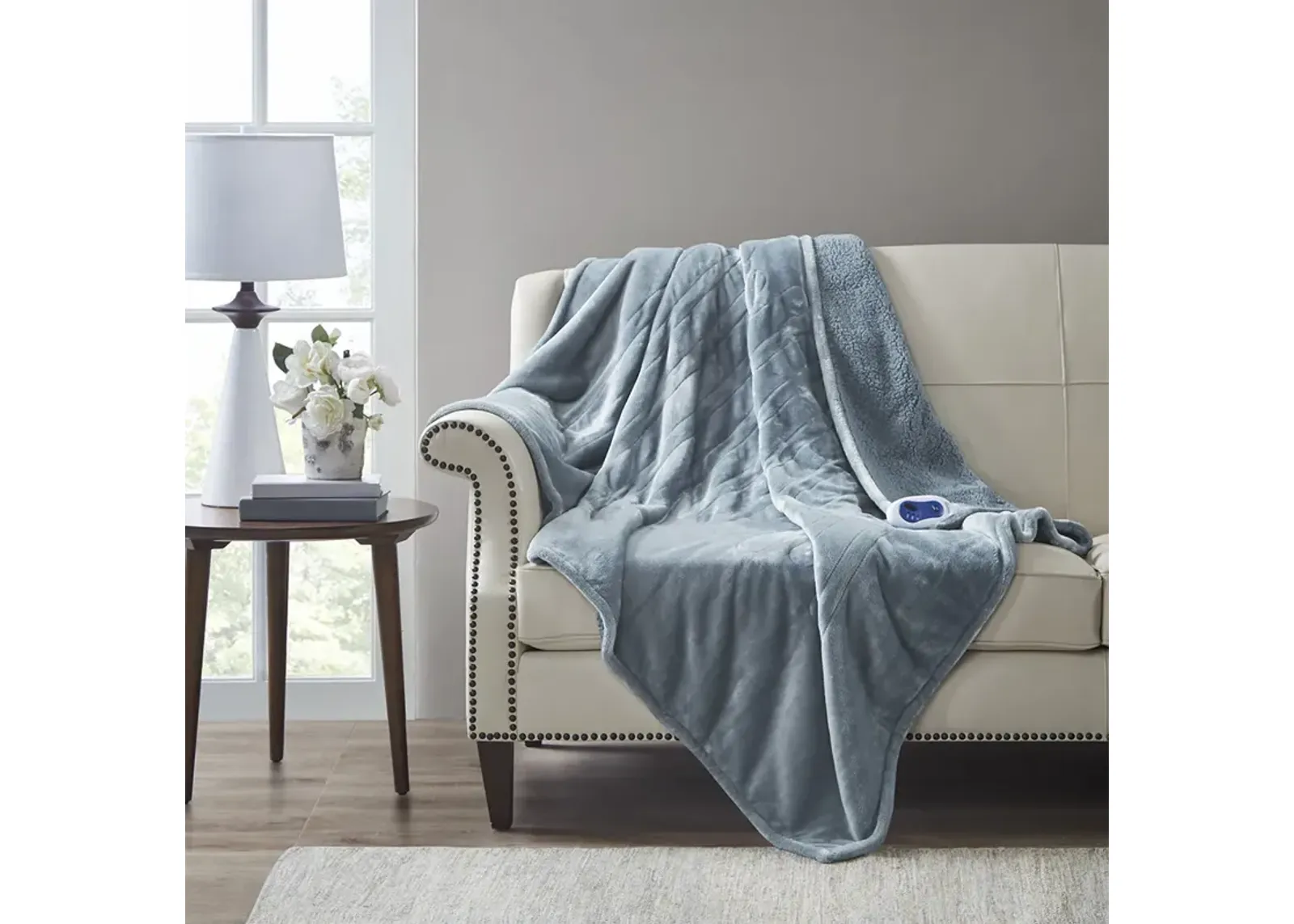 Beautyrest Heated Microlight to Berber Blue Throw