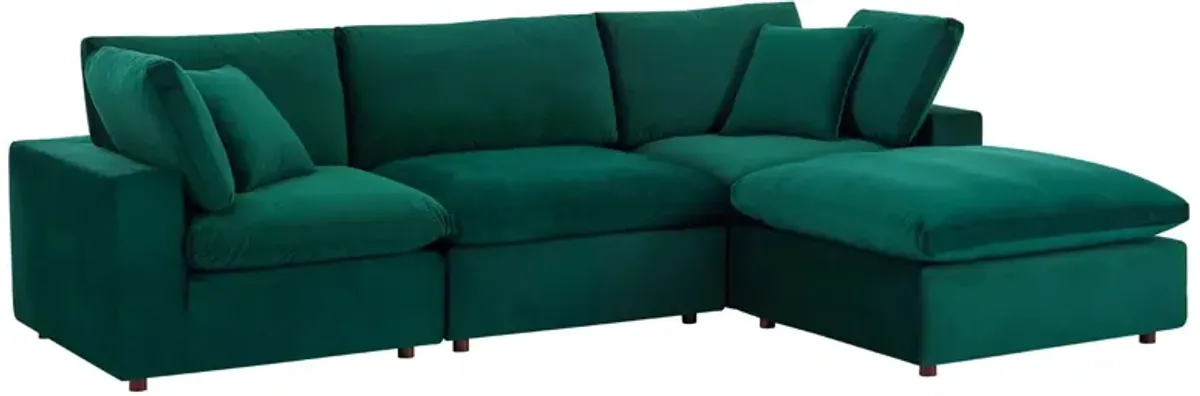 Commix Down Filled Overstuffed Performance Velvet 4-Piece Sectional Sofa