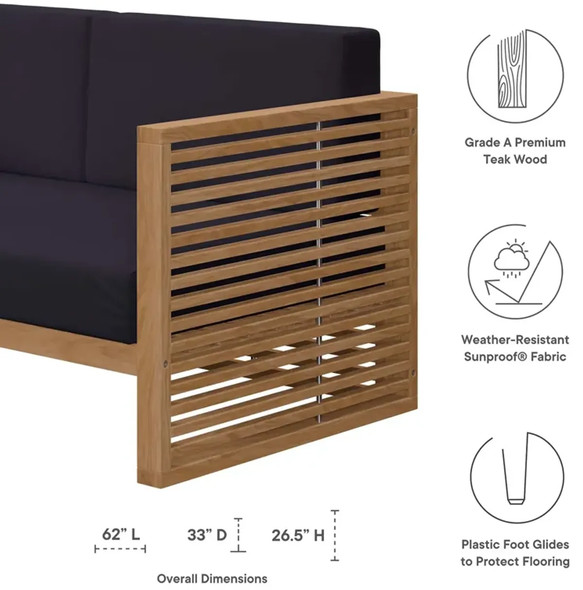 Carlsbad Teak Wood Outdoor Patio Loveseat