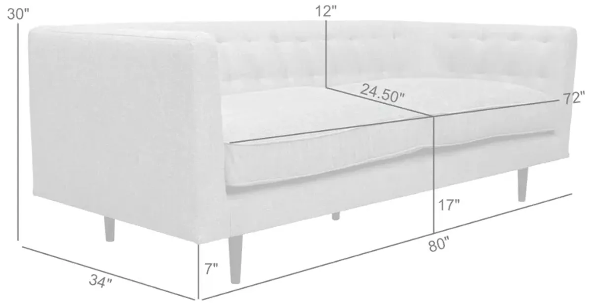 Annabelle 80" Gray Fabric Sofa with Black Wood Legs