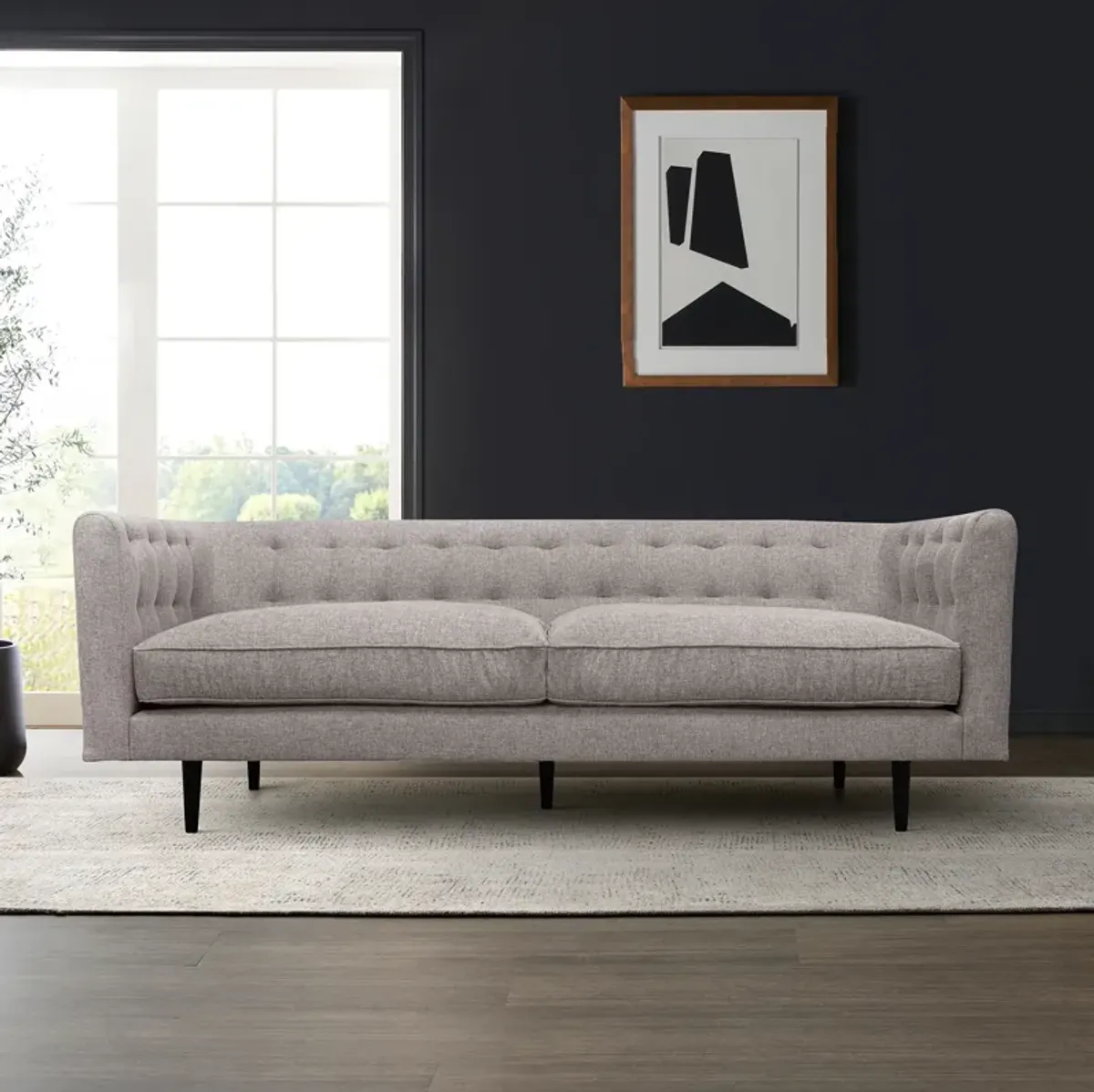 Annabelle 80" Gray Fabric Sofa with Black Wood Legs