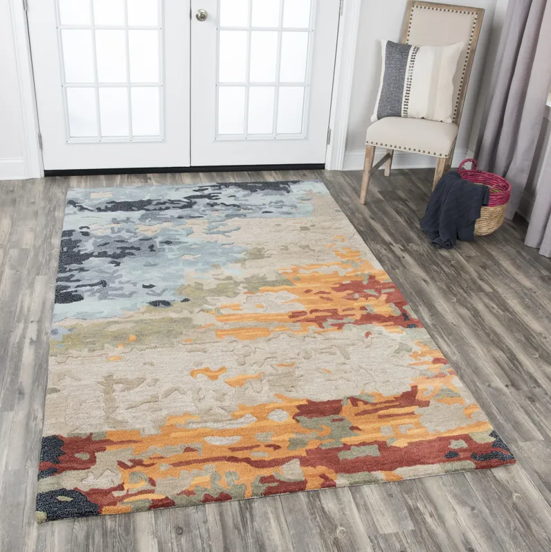 Mod Tan/Multi Abstract Wool/Tencel 9'x12' Rectangle Rug