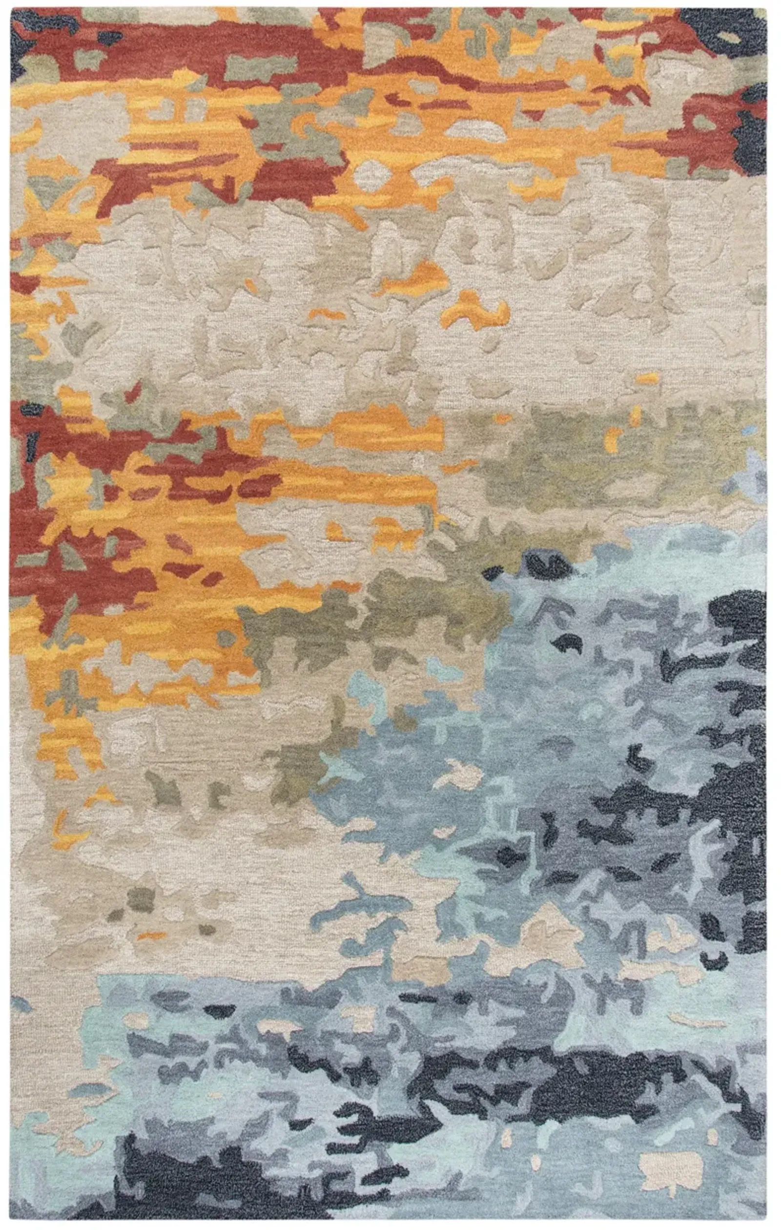 Mod Tan/Multi Abstract Wool/Tencel 9'x12' Rectangle Rug