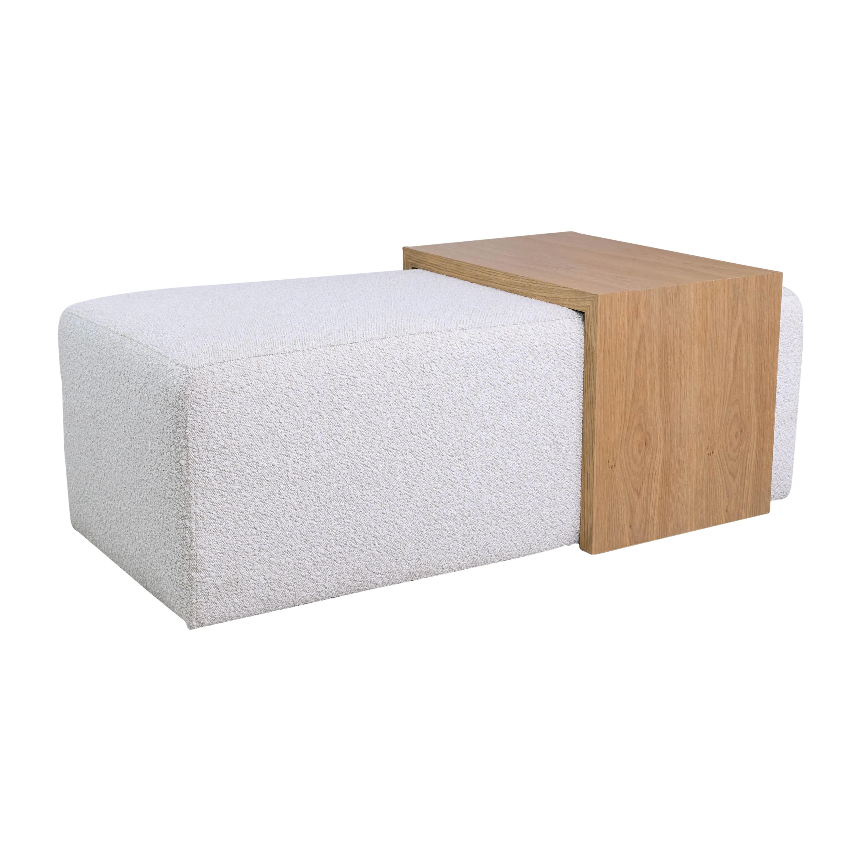 Modern Rectangular Ottoma, Wood Accent, Ivory