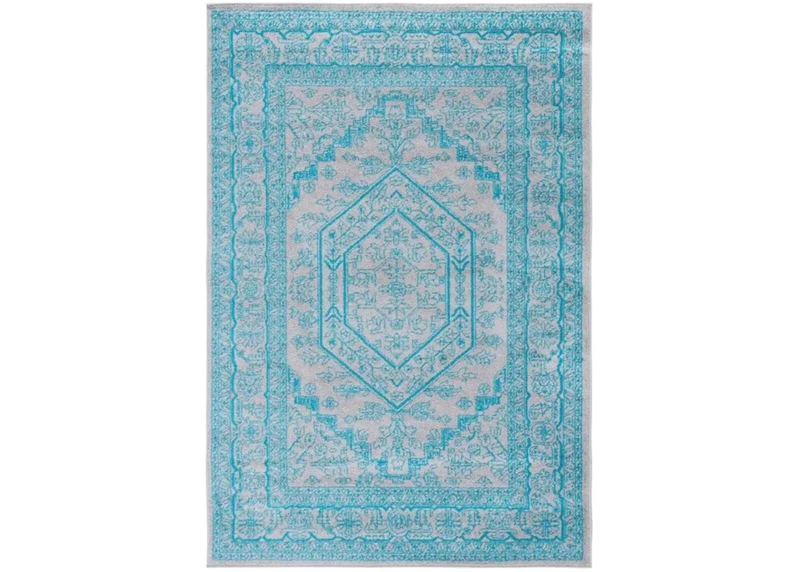 Adirondack Contemporary Light Grey / Teal 3' X 5' Powerloomed Rug