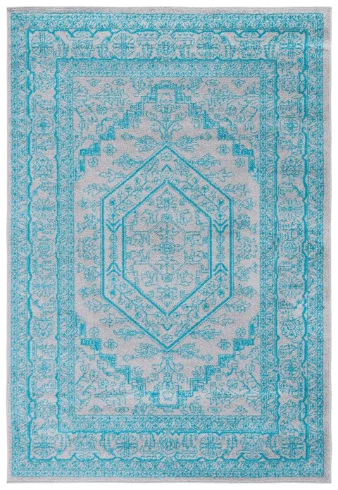 Adirondack Contemporary Light Grey / Teal 3' X 5' Powerloomed Rug