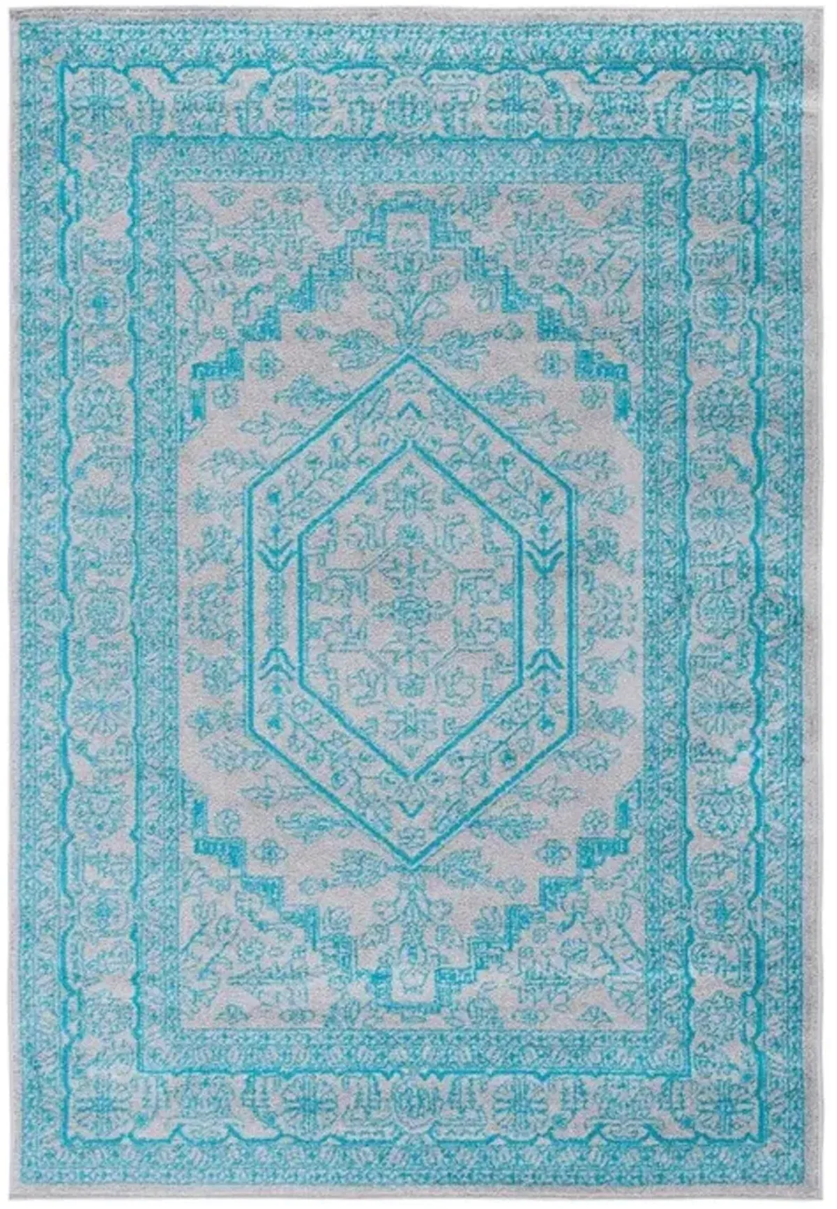 Adirondack Contemporary Light Grey / Teal 3' X 5' Powerloomed Rug