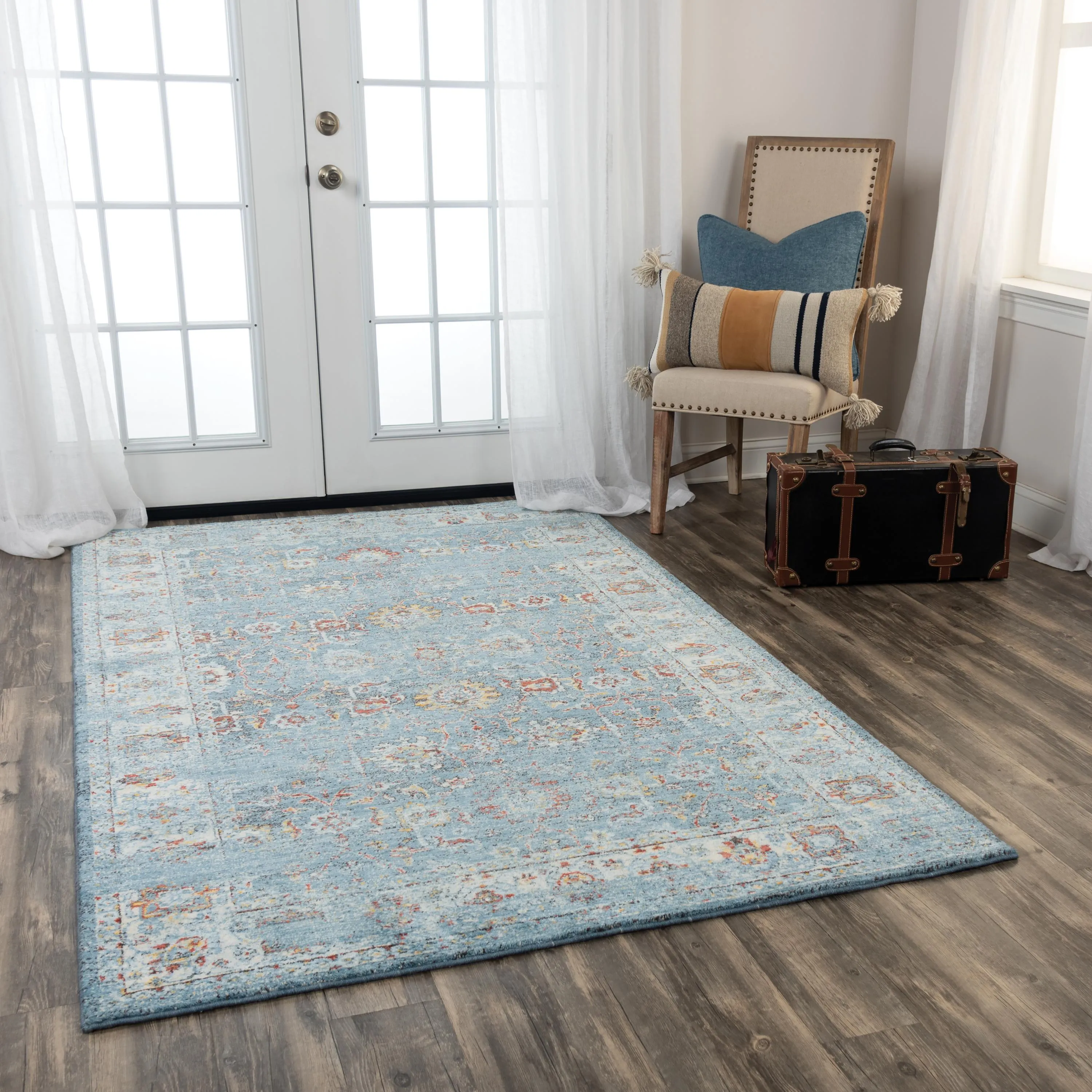 Ovation Blue/Beige distressed/classical N Z wool 2' x 3'  Rectangle Rug