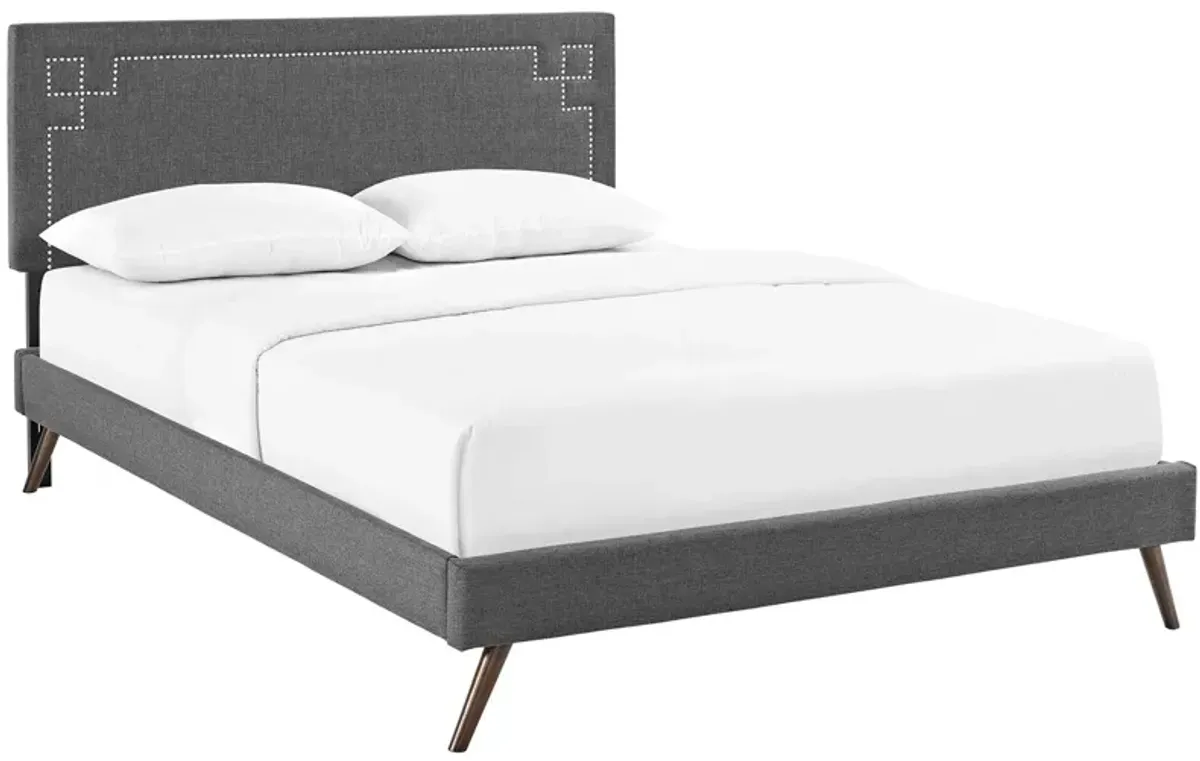 Josie Fabric Queen Platform Bed with Round Splayed Legs by Modway