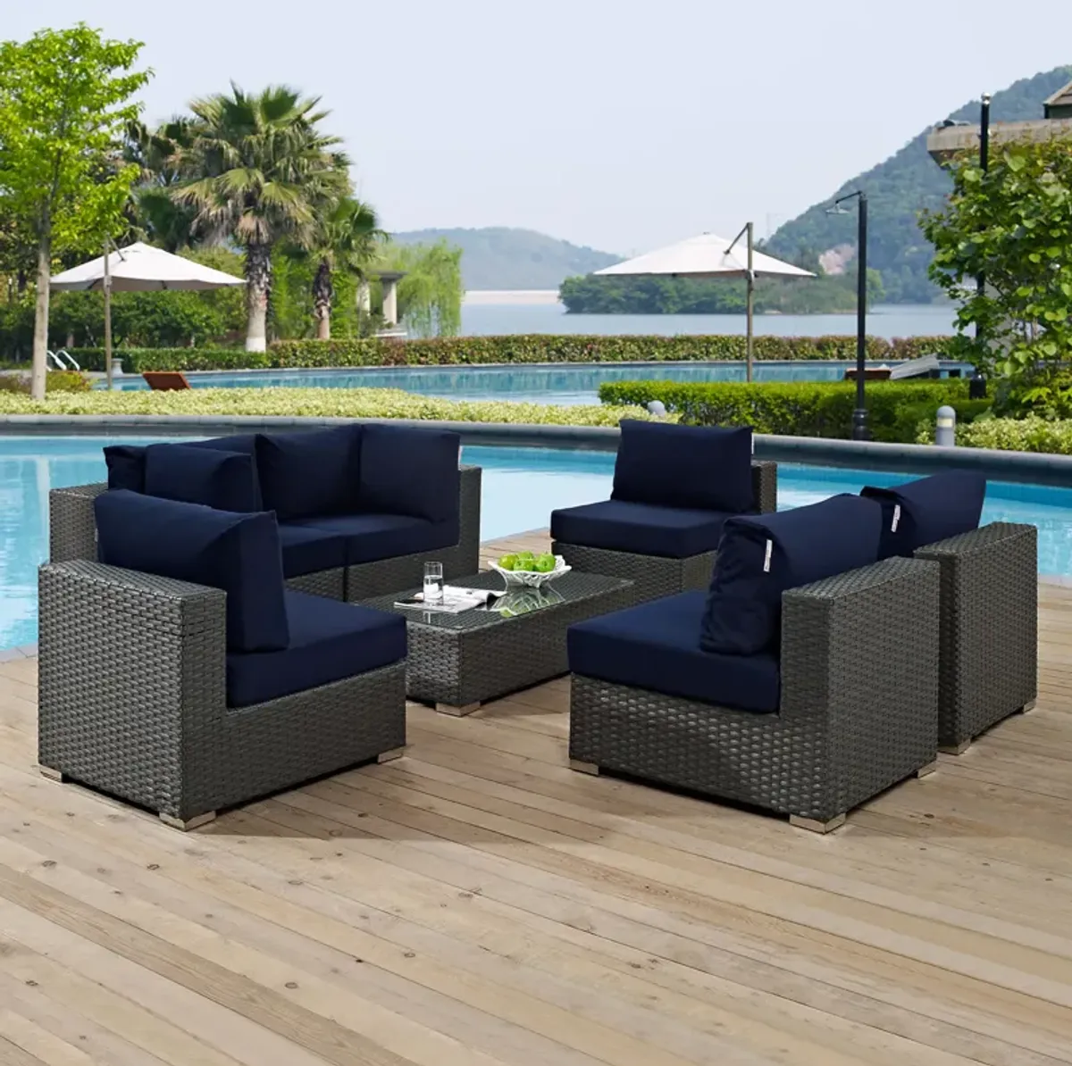 Sojourn 7 Piece Outdoor Patio Sunbrella® Sectional Set