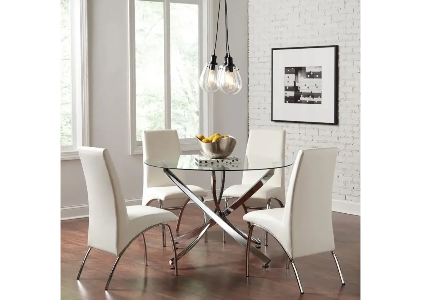 Beckham 5-piece Round Dining Set Chrome and White