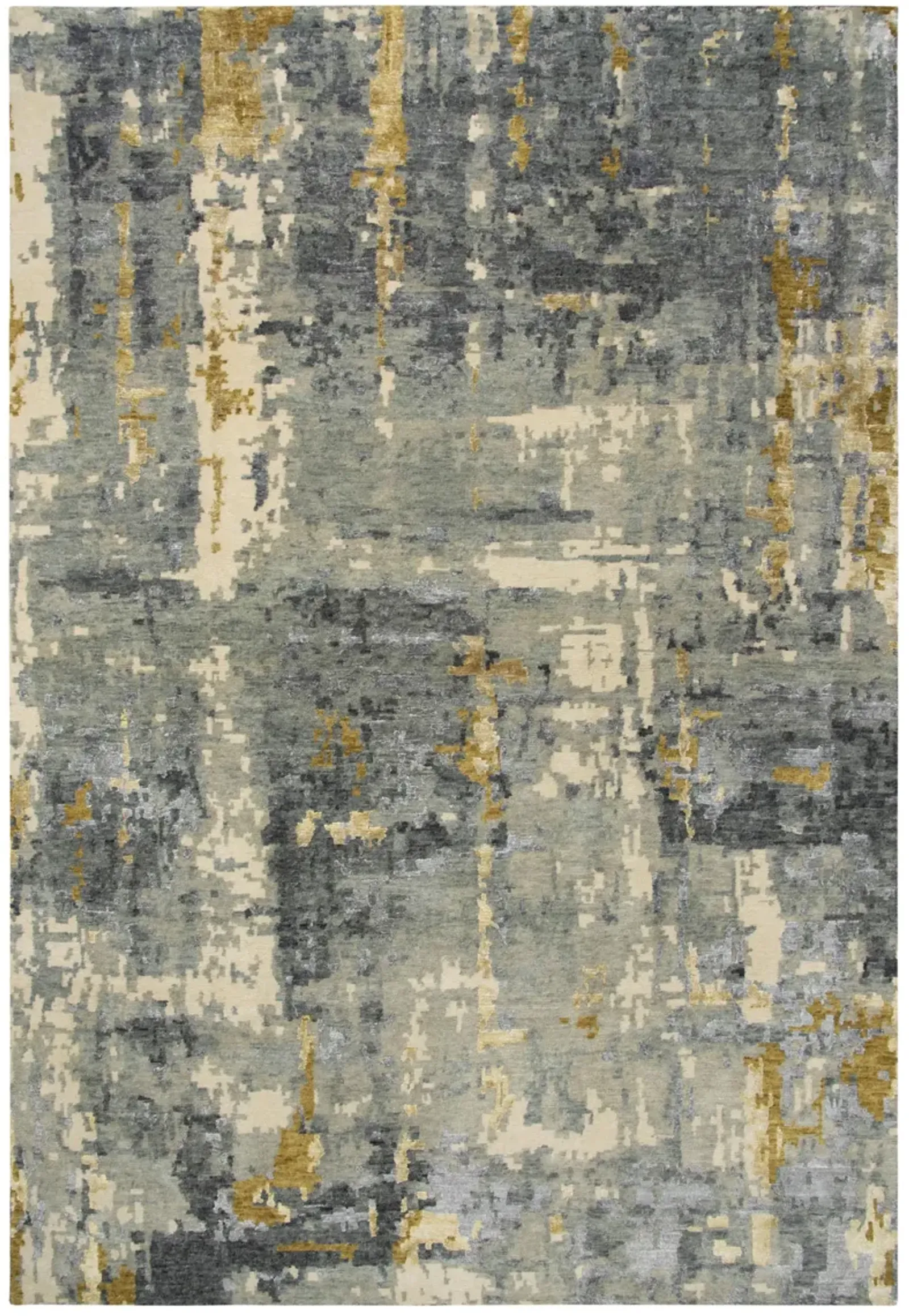 Finesse Gray/Beige Abstract Hand Spun New Zealand Wool/Tencel 6' x 9' Rectangle Rug