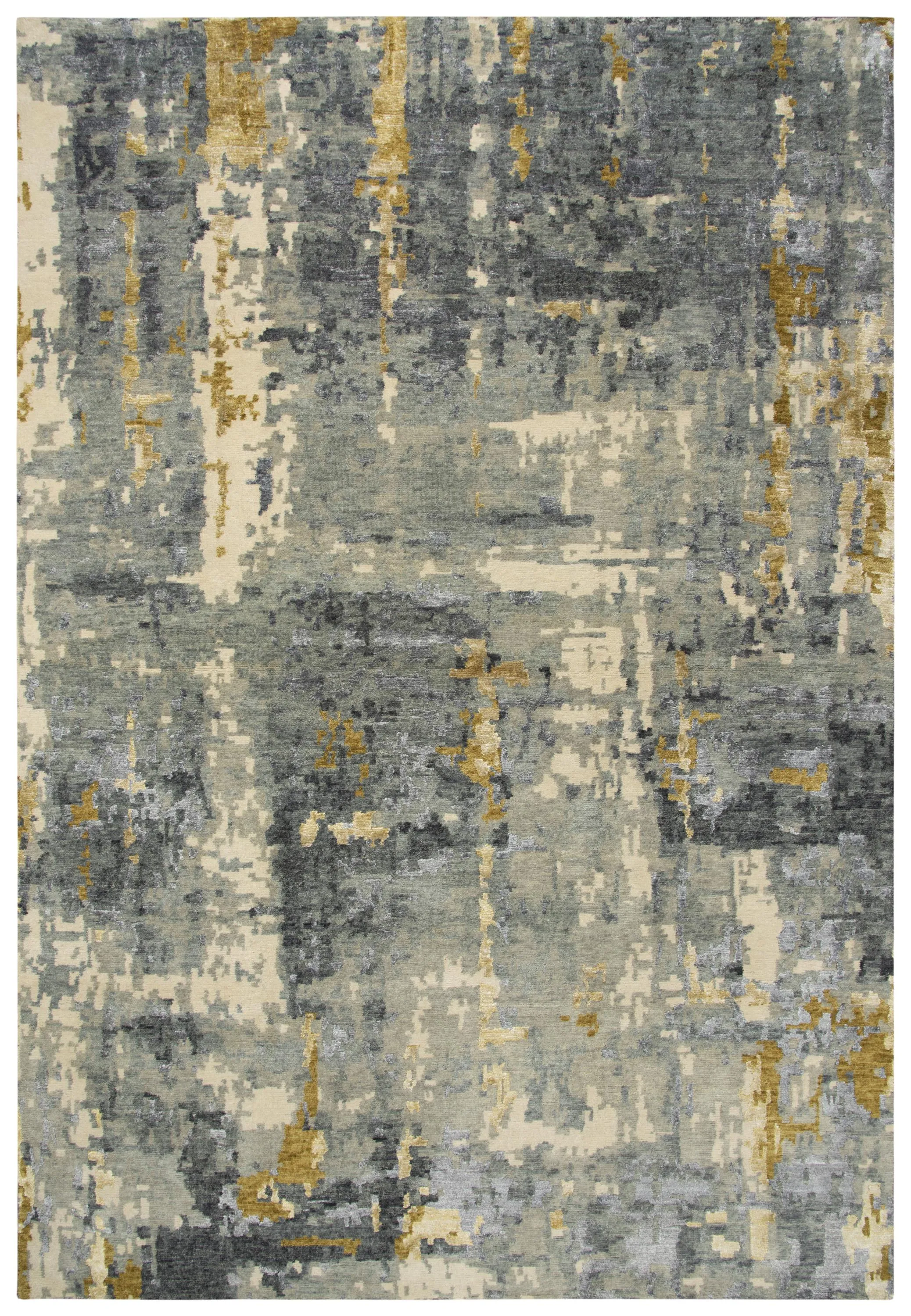 Finesse Gray/Beige Abstract Hand Spun New Zealand Wool/Tencel 6' x 9' Rectangle Rug