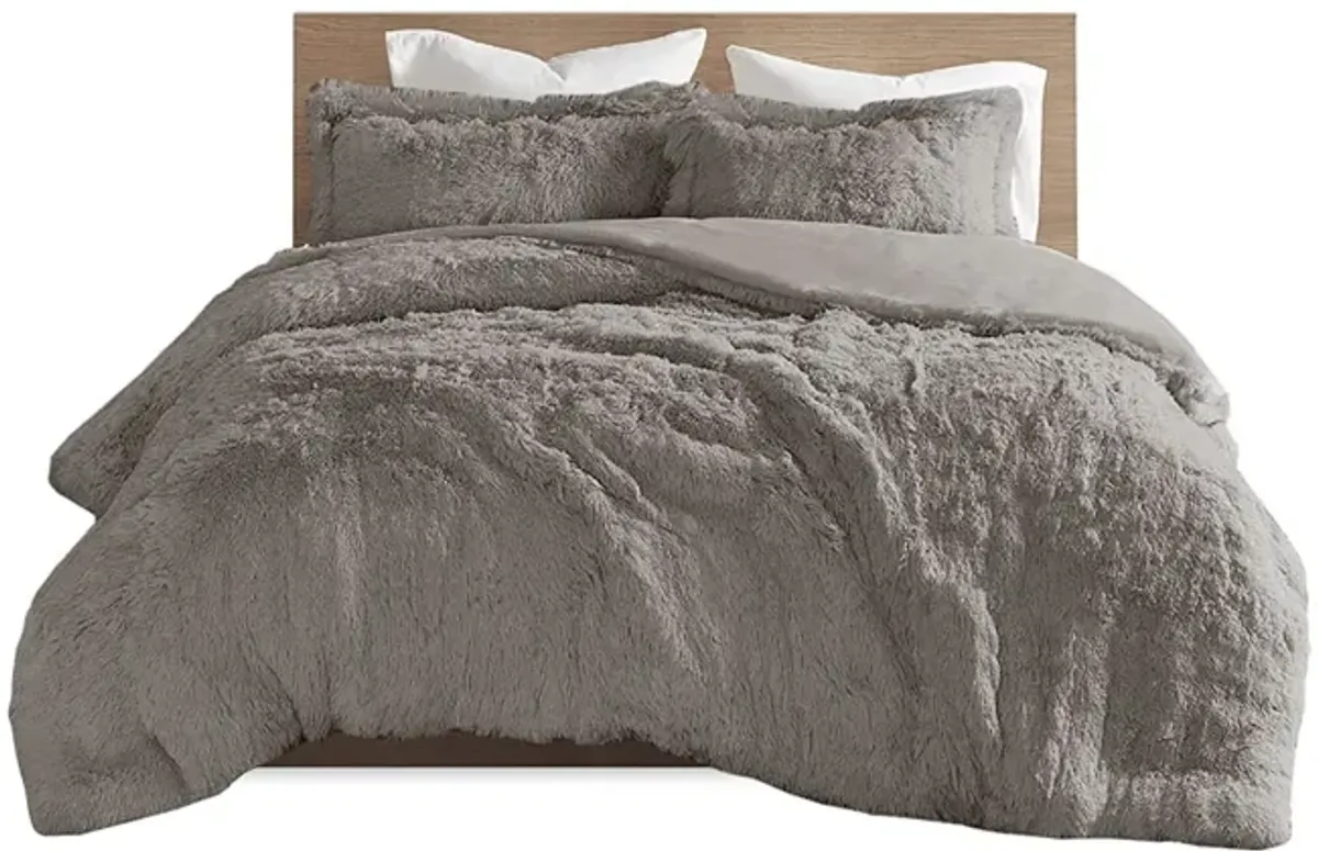 Intelligent Design Malea Grey Shaggy Fur Duvet Cover Set