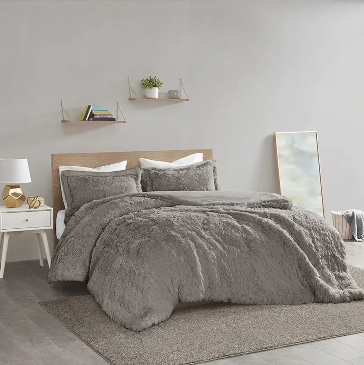 Intelligent Design Malea Grey Shaggy Fur Duvet Cover Set