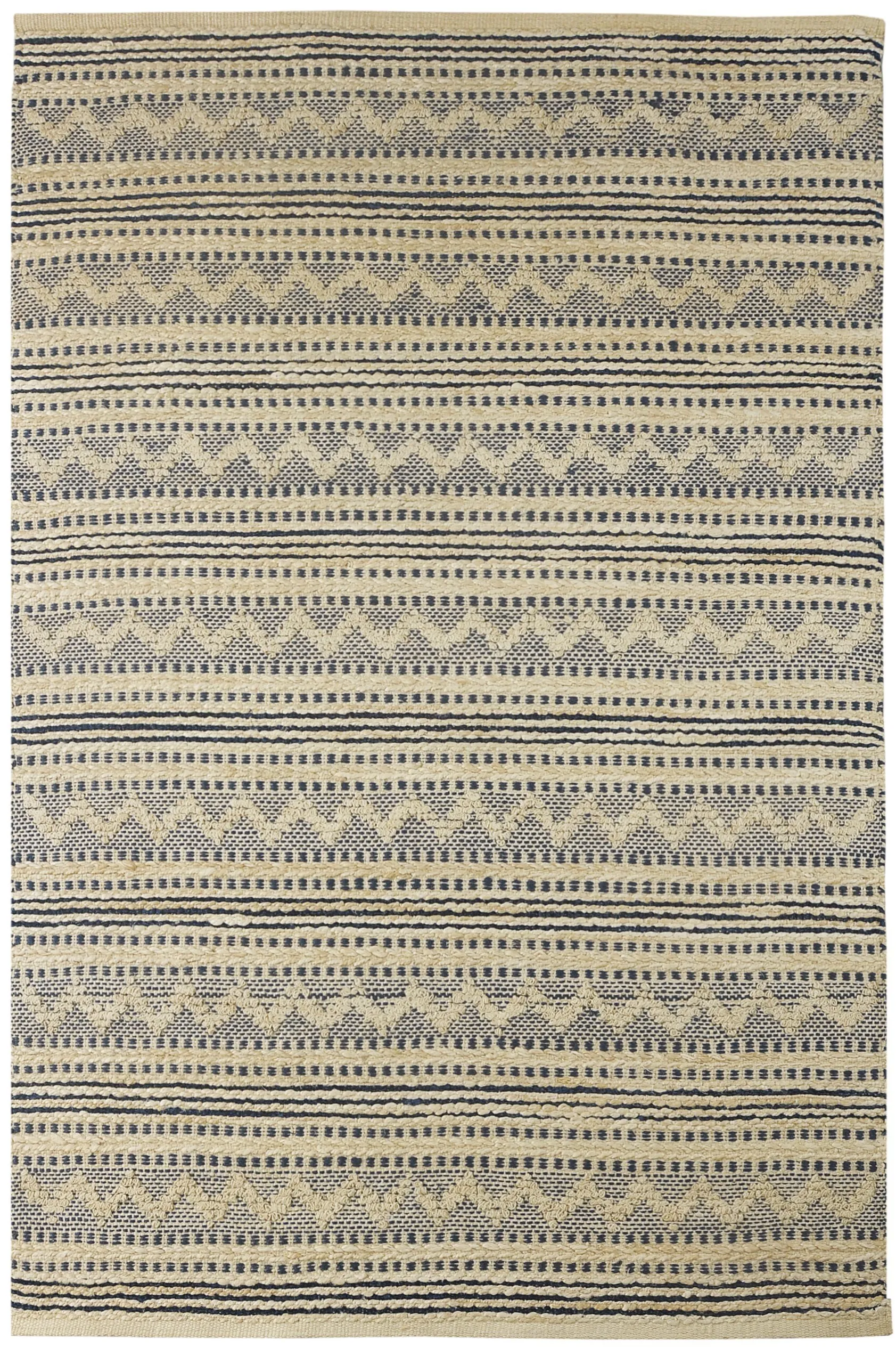 Earl Natural/ Insignia Blue Bohemain Striped Jute Blend Indoor Area Rug 7'9" x 9'9"