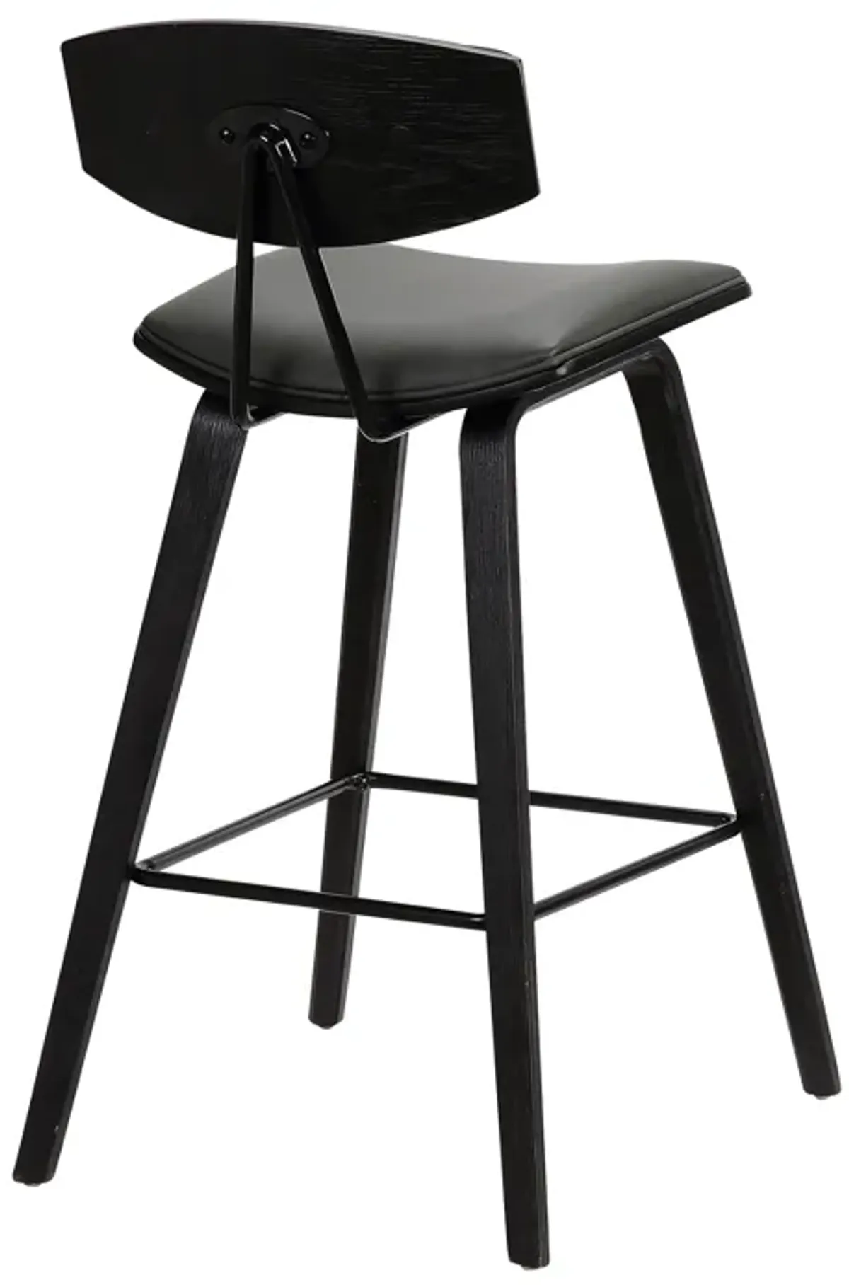 Fox 25.5" Counter Height Grey Faux Leather and Black Wood Mid-Century Modern Bar Stool