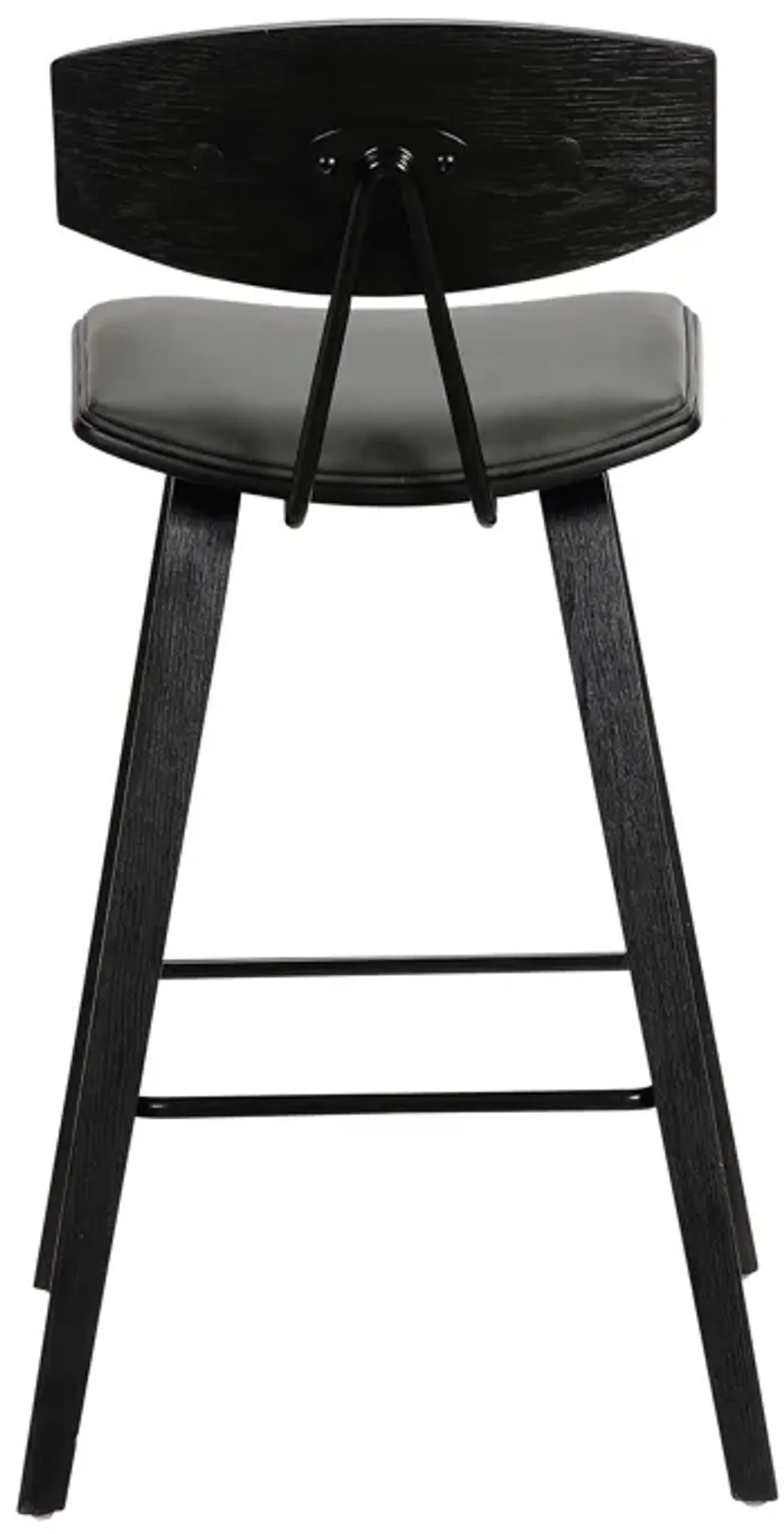 Fox 25.5" Counter Height Grey Faux Leather and Black Wood Mid-Century Modern Bar Stool