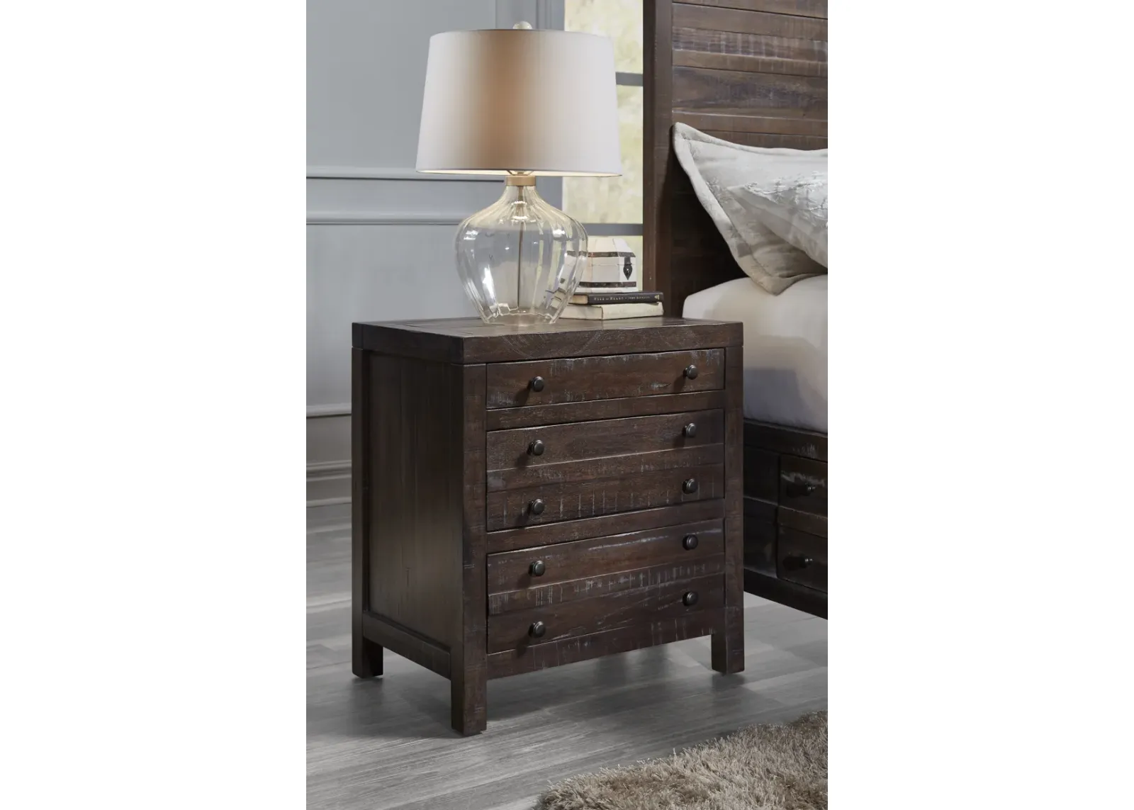 Townsend Three Drawer Solid Wood Nightstand in Java