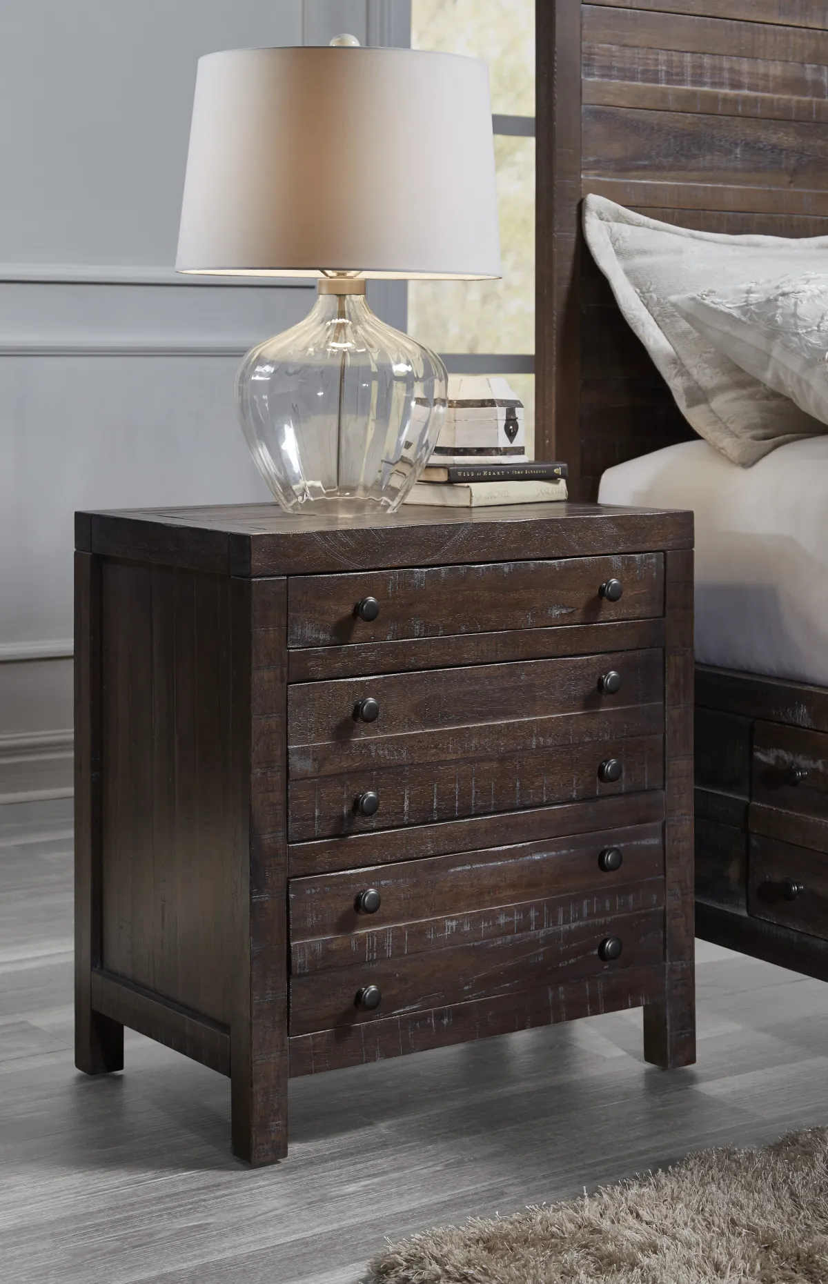 Townsend Three Drawer Solid Wood Nightstand in Java