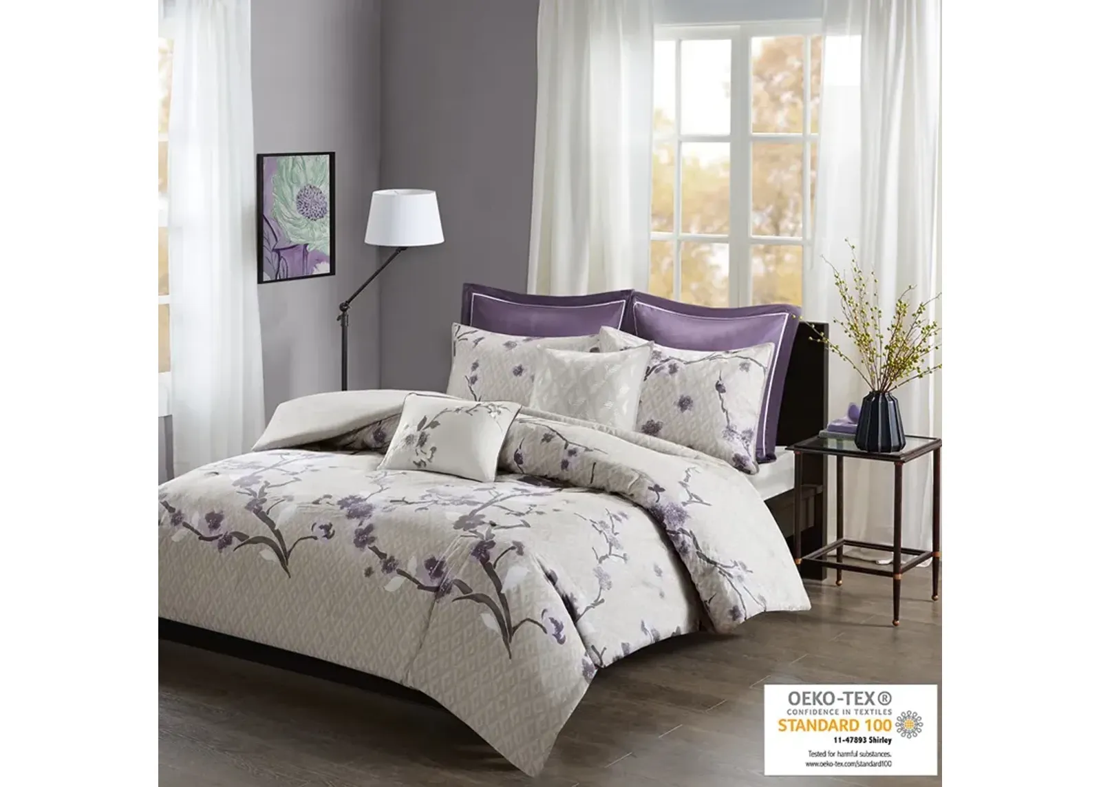 Madison Park Holly Purple/Taupe 7 Piece Cotton Duvet Cover Set