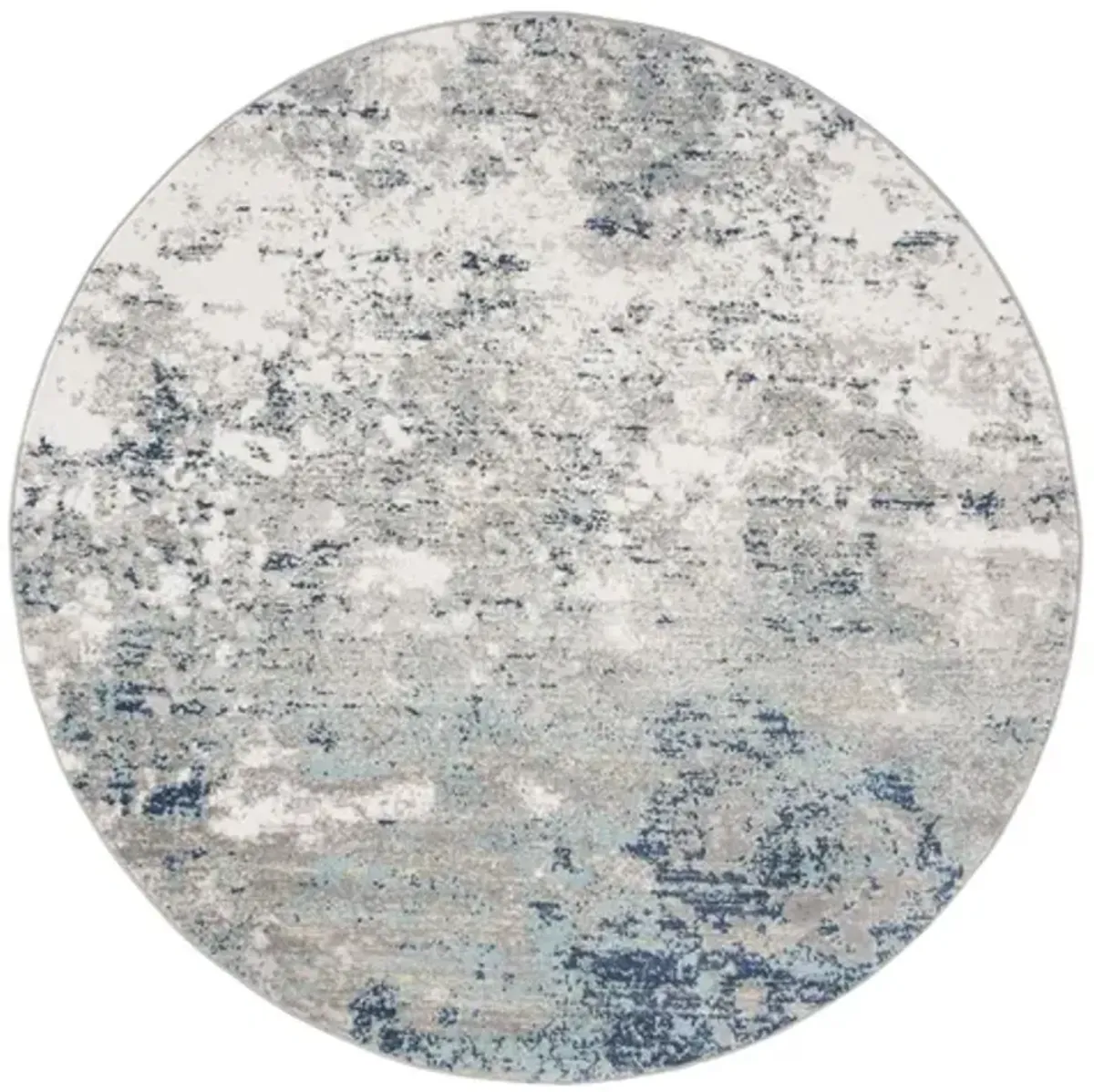 Brentwood 822 Light Grey / Blue 3' X 3' Round Round Powerloomed Rug