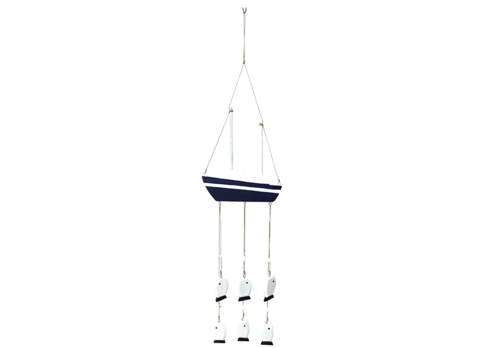 Wood, 39" Sailboat W/ Hanging Fish, Multi