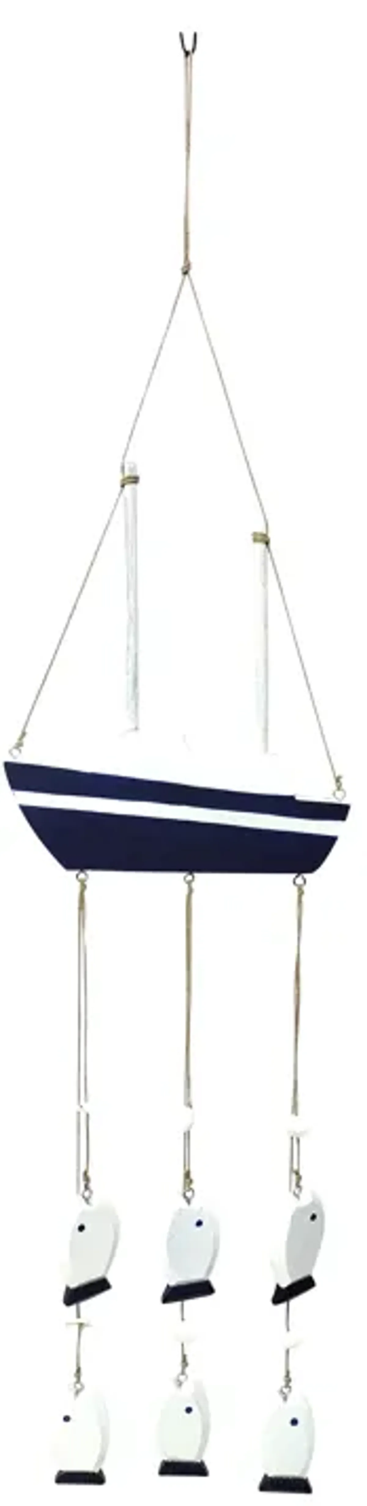 Wood, 39" Sailboat W/ Hanging Fish, Multi