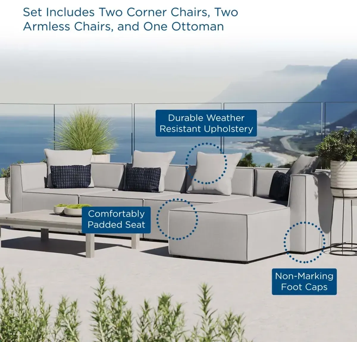 Saybrook Outdoor Patio Upholstered 5-Piece Sectional 