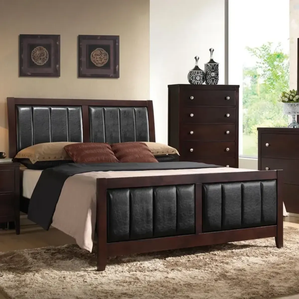 Carlton Queen Upholstered Bed Cappuccino and Black