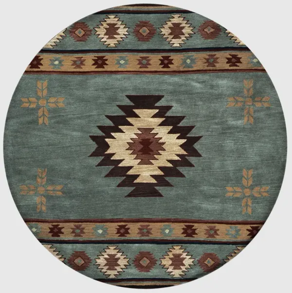 Southwest Green Southwest/Tribal Wool 10' Round Round  Rug