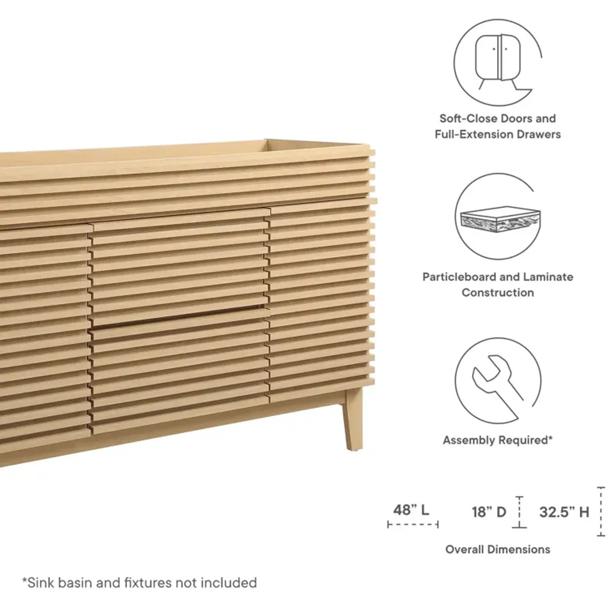 Render 48" Single Sink Compatible (not included) Bathroom Vanity Cabinet