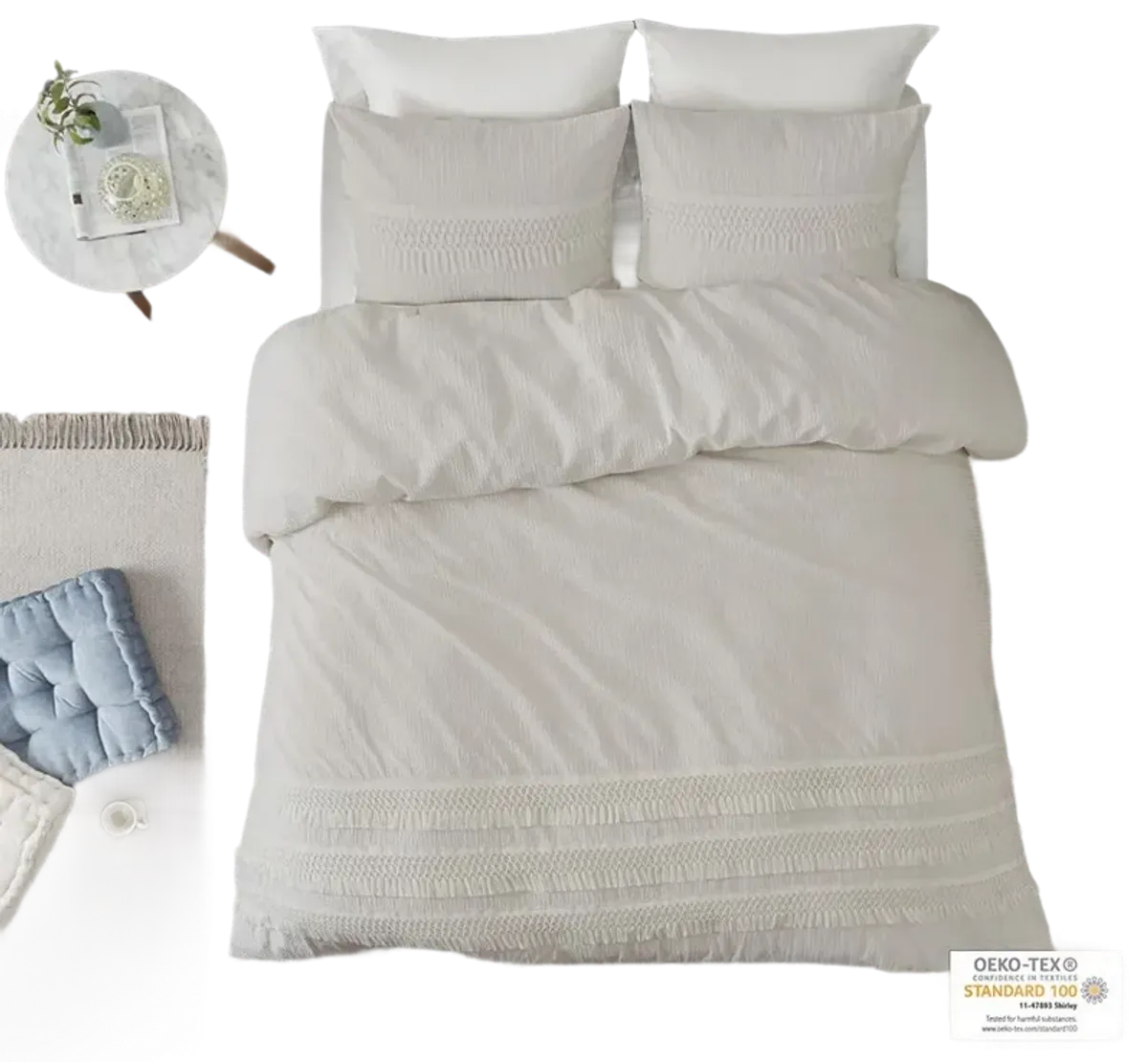 Madison Park Amaya Ivory 3 Piece Cotton Seersucker Duvet Cover Set