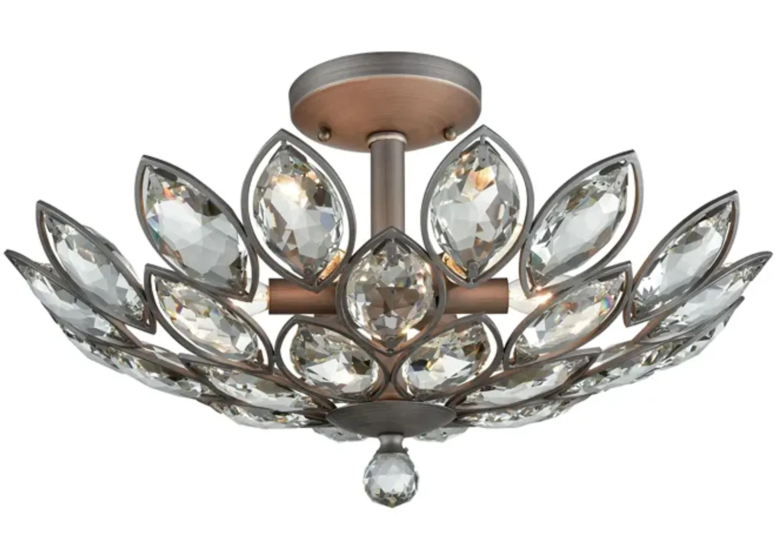 La Crescita 6-Light Semi Flush in Weathered Zinc with Clear Crystal