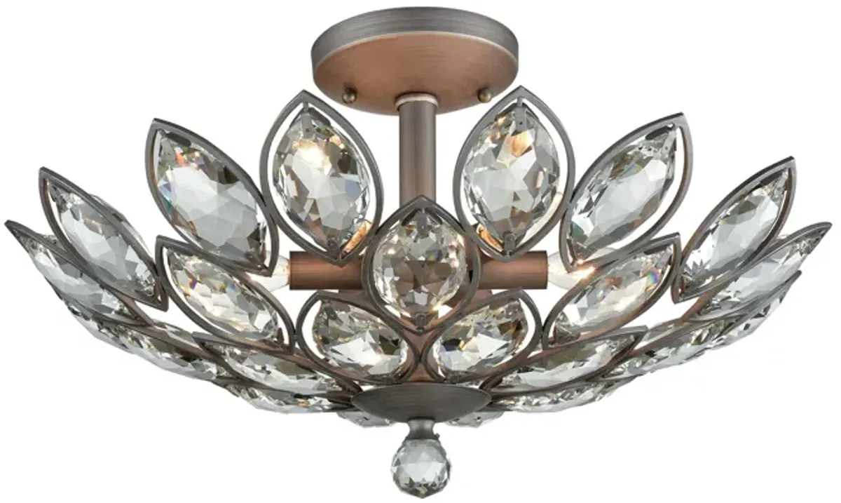 La Crescita 6-Light Semi Flush in Weathered Zinc with Clear Crystal